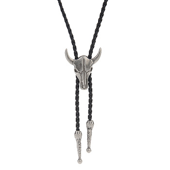 Antique Silver Alloy Pendants Lariat Necklaces, Bolo Tie, Cat Shape, 39.37 inch(100cm)