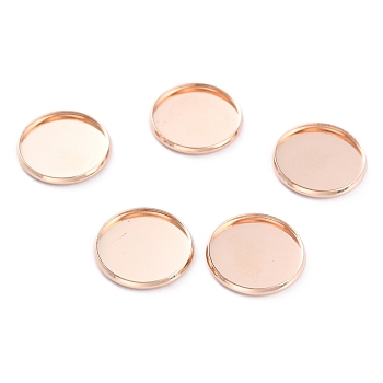 304 Stainless Steel Cabochon Settings, Plain Edge Bezel Cups, Flat Round, Rose Gold, 18x2mm Tray:16mm