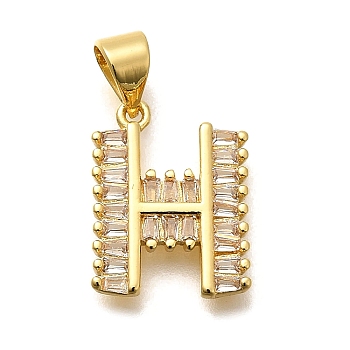 Rack Plating Brass Micro Pave Cubic Zirconia Pendants, Long-Lasting Plated, Lead Free & Cadmium Free,Real 18K Gold Plated, Letter Charms, Letter H, 15x11.5xx2mm Hole: 5x3mm