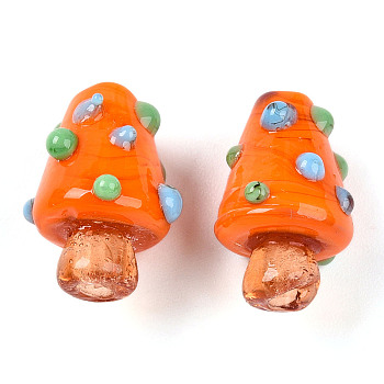 Handmade Lampwork Bumpy Beads, Mushroom Charms, Orange Red, 17.5~20x11~14.5mm, Hole: 1~1.6mm