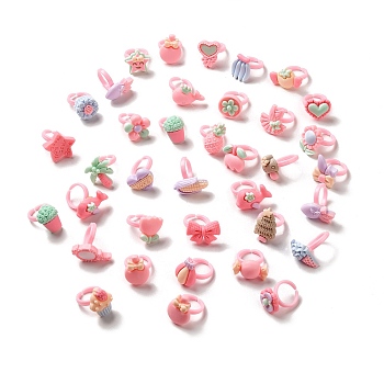 Cartoon Opaque Resin Open Cuff Ring for Child, Mixed Shapes, Inner Diameter: 13.8mm