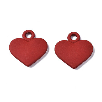 Spray Painted Alloy Charms, Cadmium Free & Lead Free, Heart, Red, 13x12x1.5mm, Hole: 1.8mm