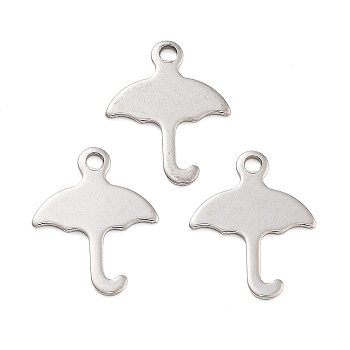 Non-Tarnish 201 Stainless Steel Charms, Laser Cut, Umbrella Charm, Stainless Steel Color, 14x11x1mm, Hole: 1.2mm