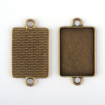 Vintage Tibetan Style Alloy Connector Cabochon Bezel Settings, Cadmium Free & Nickel Free & Lead Free, Antique Bronze, Rectangle Tray: 18x25mm, 36x20x2mm, Hole: 3mm, about 285pcs/kg