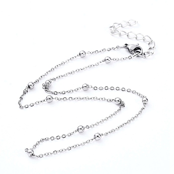 304 Stainless Steel Cable Chain Necklaces, with Lobster Claw Clasps and Iron Chain Extender, Stainless Steel Color, 15.1 inch(38.5cm)
