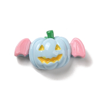 Halloween Opaque Resin Decoden Cabochons, Pumpkin with Bat Wings, Light Blue, 19x33x10mm