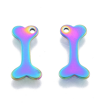 Ion Plating(IP) 201 Stainless Steel Charms, Bone, Rainbow Color, 15x7.5x1mm, Hole: 1.2mm