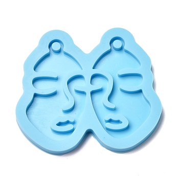Abstract Face Silicone Molds, Pendant Molds, For DIY UV Resin, Epoxy Resin Earring Jewelry Making, Light Sky Blue, 60x62x5mm, Hole: 4mm