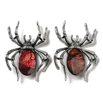 Dual-use Items Alloy Pave Dyed Shell Spider Brooch, with Jet Rhinestone, Antique Silver, Dark Red, 57.5~58x41.5~42x12.5mm, Hole: 4x3mm
