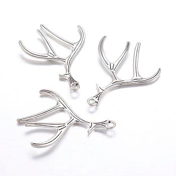 Tibetan Style Alloy Deer Antler Pendants, Cadmium Free & Lead Free, Antique Silver, 50x38x2.5mm, Hole: 2mm