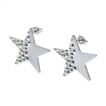 201 Stainless Steel Stud Earrings, with 304 Stainless Steel Pins, Textured Rhombus, Stainless Steel Color, 26.5x26.5mm