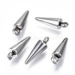 Tarnish Resistant 201 Stainless Steel Pendants, Cone, Stainless Steel Color, 12.5x4mm, Hole: 1.6mm(STAS-S117-002A-01)