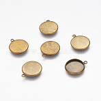 Brass Pendant Cabochon Settings, Plain Edge Bezel Cups, Setting for Cabochon, Cadmium Free & Lead Free, Flat Round, Antique Bronze, Tray: 14mm, 18x16x2mm, Hole: 1.5mm(X-KK-B534-AB)