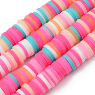 Handmade Polymer Clay Beads Strands, for DIY Jewelry Crafts Supplies, Heishi Beads, Disc/Flat Round, Hot Pink, 6x0.5~1mm, Hole: 1.8mm, about 290~320pcs/strand, 15.75 inch~16.14 inch(40~41cm)(CLAY-R089-6mm-099)