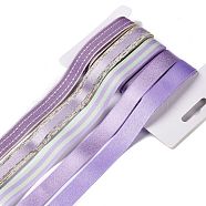 Polyester & Polycotton Ribbons Sets, for Bowknot Making, Gift Wrapping, Lilac, 5/8 inch(17mm), 5 styles, about 3.00 Yards(2.74m)/Style, 15 Yards/Set(SRIB-P022-01D-10)