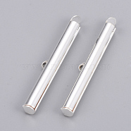 Brass Slide On End Clasp Tubes, Slider End Caps, Silver Color Plated, 6x35x4mm, Hole: 1x3mm, Inner Diameter: 3mm(KK-Q747-11H-S)