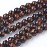 Natural Red Tiger Eye Beads Strands, Round, Dyed & Heated, 6mm, Hole: 1mm, about 31pcs/strand, 8 inch(G-C076-6mm-1D)