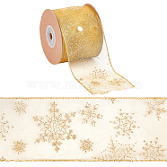 Transparent Single Face Chiffon Ribbon for Christmas, Polyester Ribbon, Snowflake, Dark Goldenrod, 2-1/2 inch(63mm), about 10.00 Yards(9.14m)/Roll(OCOR-WH0071-008B)