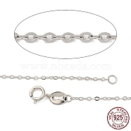 Rhodium Plated Sterling Silver Necklaces, Cable Chains, with Spring Ring Clasps, Thin Chain, Platinum, 16 inch, 1mm(X-STER-M034-32A)