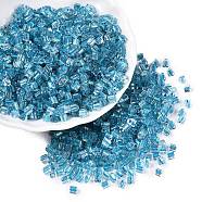 6/0 Transparent Inside Colours Glass Seed Beads, Triangle, Deep Sky Blue, 3.5x3.5x3.5mm, Hole: 0.9mm, about 4500pcs/pound(SEED-N006-003D)