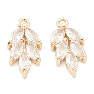 Brass Clear Cubic Zirconia Pendants, Leaf, Real 14K Gold Plated, 17.5x9x3mm, Hole: 1.2mm(ZIRC-O042-03G)