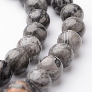 Round Natural Map Stone/Picasso Stone/Picasso Jasper Bead Strands, 8mm, hole: 1mm, about 47~48pcs/strand, 15 inches(G-J346-03-8mm)