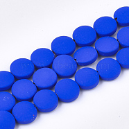 Spray Painted Non-magnetic Synthetic Hematite Beads Strands, Flat Round, Blue, 8.5x4mm, Hole: 1mm, about 48pcs/strand, 15.7 inch(G-T116-02-19)