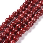 Natural Persian Jade Beads Strands, Dyed, Round, Red, 10mm, Hole: 1mm, about 38pcs/strand, 16 inch(G-D434-10mm-08)