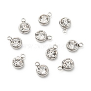 201 Stainless Steel Rhinestone Charms, April Birthstone Charms, Flat Round, Stainless Steel Color, Crystal, 8.5x6x3mm, Hole: 1.5mm(STAS-S068-04)