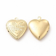 Brass Locket Pendants, Photo Frame Charms for Necklaces, Long-Lasting Plated, Heart with Flower & Word Love You Charm, Real 18K Gold Plated, 22.5x19.5x5.5mm, Hole: 1.8mm(ZIRC-M120-01G)