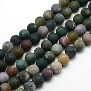 Frosted Natural Indian Agate Round Bead Strands, 10mm, Hole: 1mm, about 37~39pcs/strand, 14.9 inch~15.6 inch(G-M063-10mm-01)
