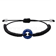 Natural Blue Spot Jasper Donut Braided Bead Bracelet, Adjustable Gemstone Bracelet for Women, Black, Inner Diameter: 2~3-3/8 inch(5~8.6cm)(BJEW-SW00047-08)