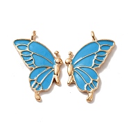 Alloy Enamel Pendants, Golden, Butterfly, Blue, 32x17x2mm, Hole: 2mm(ENAM-E570-01KCG-04)