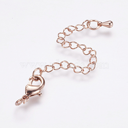 Long-Lasting Plated Brass Chain Extender, with Lobster Claw Clasps and Bead Tips, Real Rose Gold Plated, 12x7x3mm, Hole: 3.5mm, Extend Chain: 65mm, ring: 5x1mm(X-KK-F711-09RG)