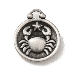 304 Stainless Steel Pendants, Flat Round with Constellations Charm, Antique Silver, Cancer, 20.5x17x3mm, Hole: 2.5x2mm(STAS-L022-306AS-04)