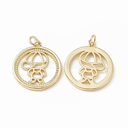 Brass Pendants, with Jump Ring, Ring with Boy Charms, Real 18K Gold Plated, 22.5x20x2mm, Hole: 3mm(KK-E068-VB196)