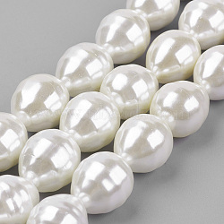 Shell Pearl Beads Strands, teardrop, WhiteSmoke, 16~16.5x13~13.5mm, Hole: 1mm, about 25pcs/strand, 15.7 inch(39.8cm)(BSHE-K010-05A)