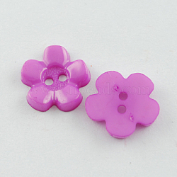 Acrylic Buttons, 2-Hole, Dyed, Flower, Medium Orchid, 15x15x3mm, Hole: 2mm(BUTT-Q002-09)