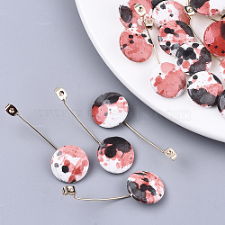 Handmade Porcelain Friction Ear Nuts, Famille Rose Porcelain, with Brass Findings, Flat Round, Real 18K Gold Plated, Black, 48~49mm, Flat Round: 17~18mm, Friction Ear Nuts: 7x4mm(PORC-S501-019A)