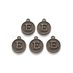 Alloy Pendant Cabochon Settings, For Enamel, Cadmium Free & Lead Free, Flat Round with Letter, Antique Bronze, Letter.E, 14x12x2mm, Hole: 1.5mm(PALLOY-N156-01E-AB)