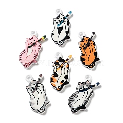 Printed Alloy Pendants, Cat Shape with Paintbrush Charms, Mixed Color, 23.5x10.5x2mm, Hole: 1.8mm(AL-CBA91DB-02)