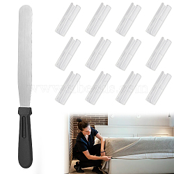 SUPERFINDINGS Bed Sheet Neatening Kits, including 1Pc Stainless Steel Straight Spatula and 12Pcs Transparent ABS Plastic Bed Sheet Grippers, Stainless Steel Color, Spatula: 272x29.5x13.5mm, Grippers: 50x17mm(FIND-FH0005-84)