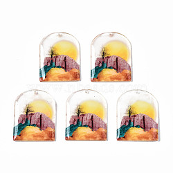 Transparent Printed Acrylic Pendants, Half Oval with Cliff, Colorful, 34x25.5x3mm, Hole: 1.2mm(X-KY-S163-285)