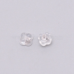 Silicone Ear Nuts, Earring Backs, with Brass Findings, Clover, Silver, 5x5x3.5mm, Hole: 0.6mm(FIND-TAC0001-06S)