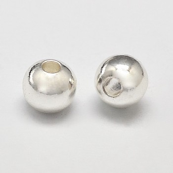 Rack Plating and Vacuum Plating Brass Round Spacer Beads, Silver Color Plated, 6mm, Hole: 2mm