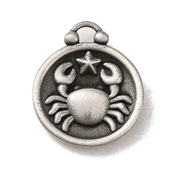 304 Stainless Steel Pendants, Flat Round with Constellations Charm, Antique Silver, Cancer, 20.5x17x3mm, Hole: 2.5x2mm