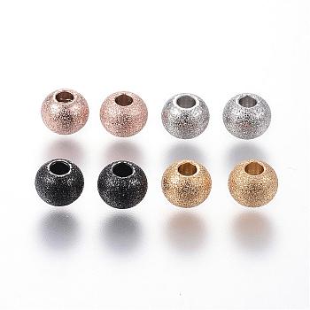 304 Stainless Steel Textured Beads, Round, Mixed Color, 6x5mm, Hole: 2mm