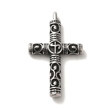 304 Stainless Steel Pendants, Cross Charm, Antique Silver, 42.5x25.5x5mm, Hole: 3.5x3mm