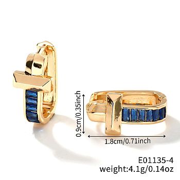 Geometric U-shaped Brass Hoop Earrings for Women, Minimalist and Elegant Fashion Accessories, Golden, Blue, 18x9mm