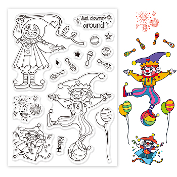 PVC Plastic Stamps, for DIY Scrapbooking, Photo Album Decorative, Cards Making, Stamp Sheets, Clown Pattern, 16x11x0.3cm